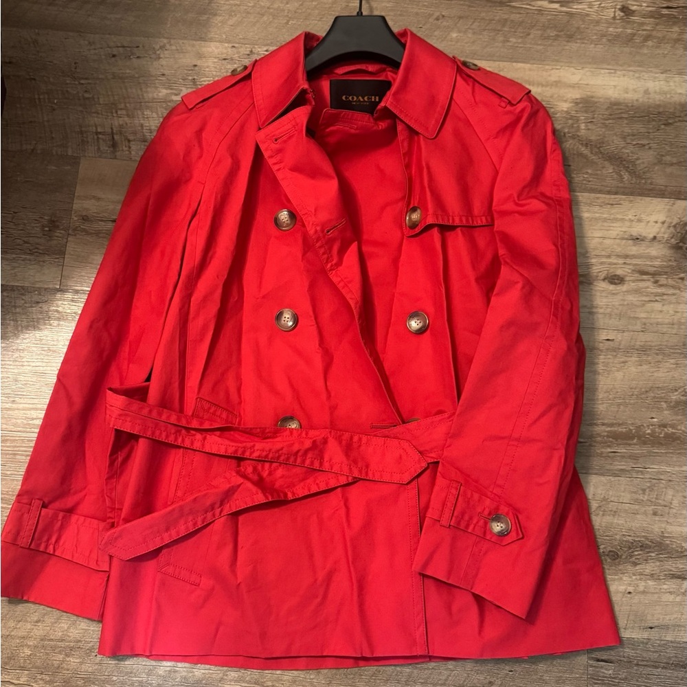 Coach Women's Scarlet Double-Breasted Trench Coat